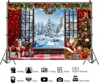 Amazon Christmas Backdrop Winter Snowy Forest Window