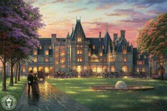 Elegant Evening At Biltmore Thomas Kinkade Painting Retro