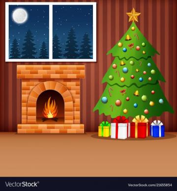 Illustration Of Christmas Living Room With Xmas Tree Presents