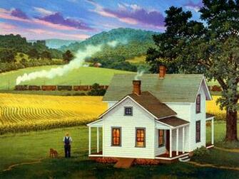 Country Railroad Barn Clouds Cornfield Dog Farmhouse Fields