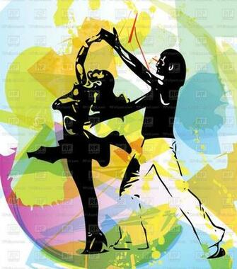 Silhouette Of Latino Dancing Couple On Abstract Color Background