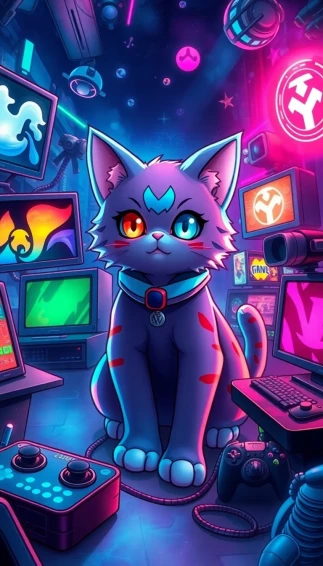 Anime Cat Gamer Wallpaper