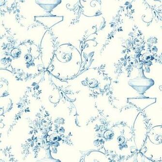 Light Blue Floral Urn Fairwinds Studio Wallpaper