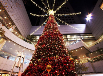 Joy Of Shopping A Red Christmas Tree At Mall