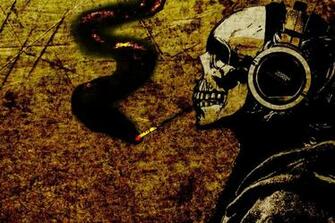 Headphones Smoking Skulls Music Dark Smoke Wallpaper