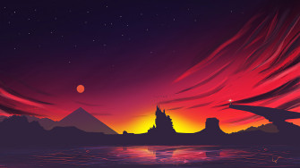 Minimal Sunset Landscape 4k Wallpaper Resolution HD
