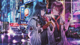 Anime Girls Night City Texas Exusiai Arknights 4k Wallpaper