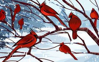 Northern Cardinals In Winter Wallpaper