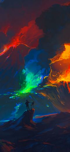 Artist Volcano Eruption Waves Colorful Fantasy Art Wallpaper
