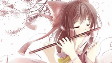 Video Games Touhou Deviantart Hakurei Reimu Flute Anime Girls