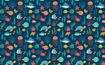 Sea Animals Pattern Wallpaper Stock Photos