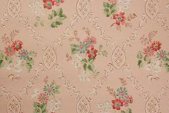 Vintage Wallpaper Pink And Aqua Bouquets On Made In England