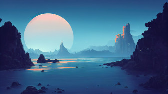 Sea Full Moon Scenery Digital Art 4k Wallpaper iPhone HD Phone 4500h