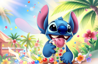 Stitch Drinking Boba Wallpaper