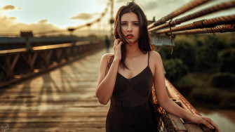 Girl Black Dress Hairs In Face 4k HD Wallpaper Image