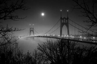 Heart A Full Moon Rising Over St John S Bridge In Portland Oregon