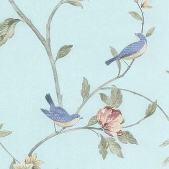 Blue Birds In Blossoming Trees Wallpaper Traditional