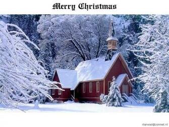 Snow Covered Chapel Christmas Landscapes Wallpaper Image