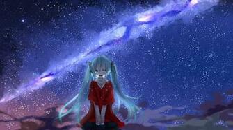 Vocaloid Blue Eyes Hair Crying Hatsune Miku Night Sky