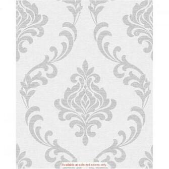 Silver And White Damask Wallpaper