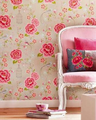 Wallpaper Amina Light Grey Beige Strawberry Red Yellow Green