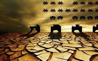 Fotomontaje Space Invaders Wallpaper