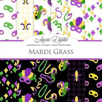 Mardi Gras Digital Paper Scrapbook Printables Carnival