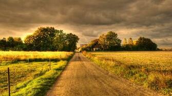 Wallpaper Autumn Field Road Landscape 4k Ultra HD
