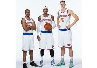 Carmelo Anthony And Kristaps Porzingis Of The New York Knicks