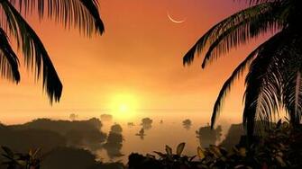 Wallpaper Digital Art Sunset On A Tropical Island Html
