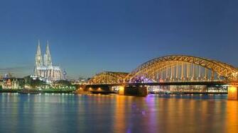 K Ln Deutschland Stadt Nachtlichter Br Cke Kathedrale Fluss