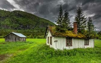 Wallpaper Hemsedal Norway House Moss Trees Grass Mountain