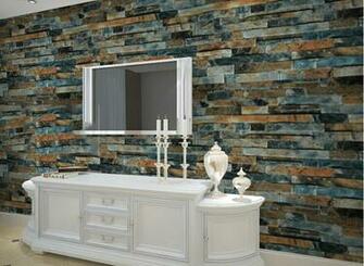 3d Effect Natural Embossed Stack Stone Brick Tile Vinyl Wallpaper