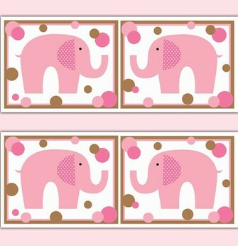 Pink Brown Polka Dot Elephant Wallpaper Border Wall Decals Girl