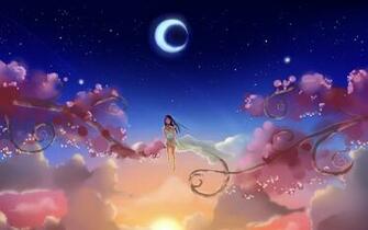 Girl Dream World Night Cartoon Design Wallpaper