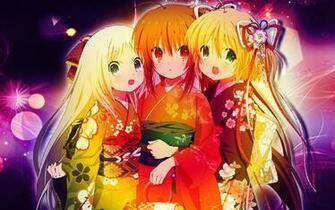 Three Cute Anime Girls HD Wallpaper