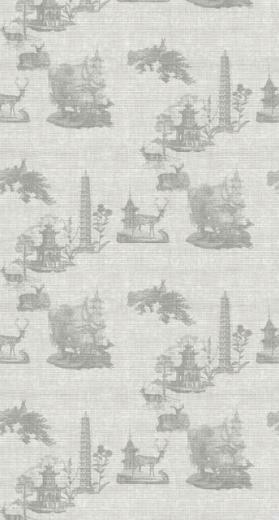Metallic Grasscloth Wallpaper Pagoda Forest Toile Ghost And Charcoal
