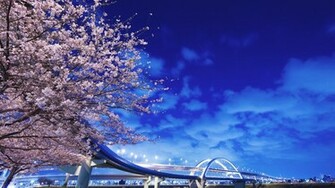 Japan Hokkaido Bridge Sakura Wallpaper Background Full HD 1080p