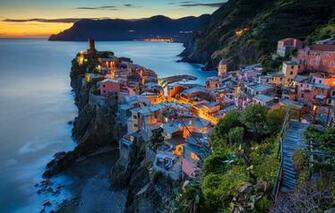 Wallpaper Sea Mountains Night Lights Rocks Home Italy
