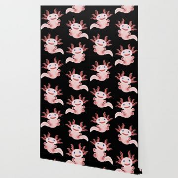 Cute Axolotl On Black Background Wallpaper By Xooxoo Society6