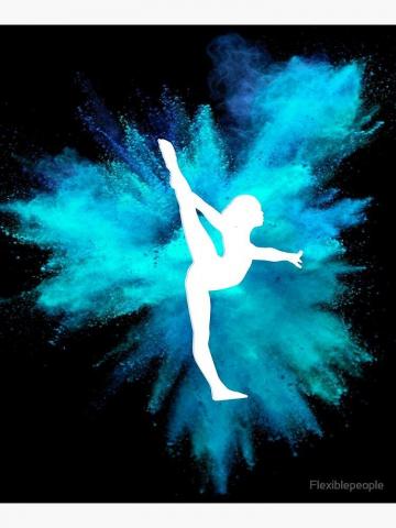 Gymnast Silhouette Blue Explosion On Black Mounted Print By