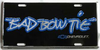 Bad Bow Tie Chevrolet Novelty License Plate Black Background