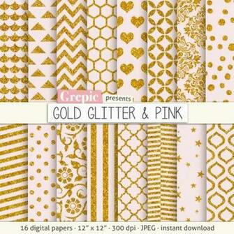 Gold Glitter Digital Paper Pink Background Chevron
