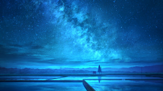 Anime Landscape Blue Sky Stars Night