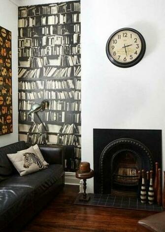 Faux Library Wallpaper I Neeeed This