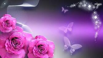 Pink And Purple Roses Wallpaper Butterflies