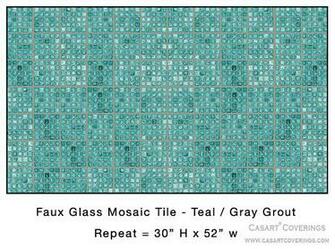 Removable Reusable Teal Faux Glass Mosaic Tile Eclectic Wallpaper