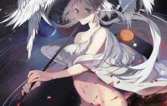 Wallpaper The Sky Girl Space Stars Smile Planet Wings Anime