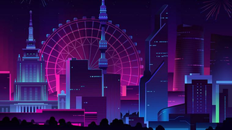 Minimal Neon City Fireworks Wallpaper For