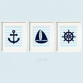 Nautical Prints In Navy And Blue On Chevron Background
